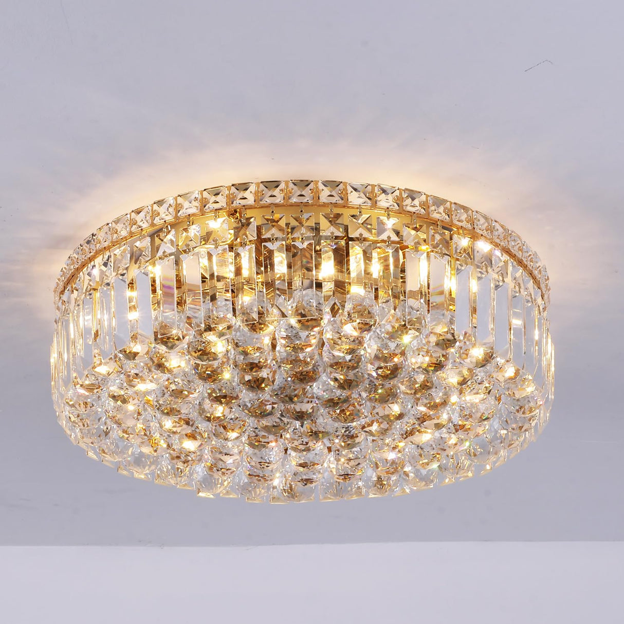 6-Lights Gold Crystal Flush Mount Chandelier Light Fixture K9 Crystals Modern Ceiling