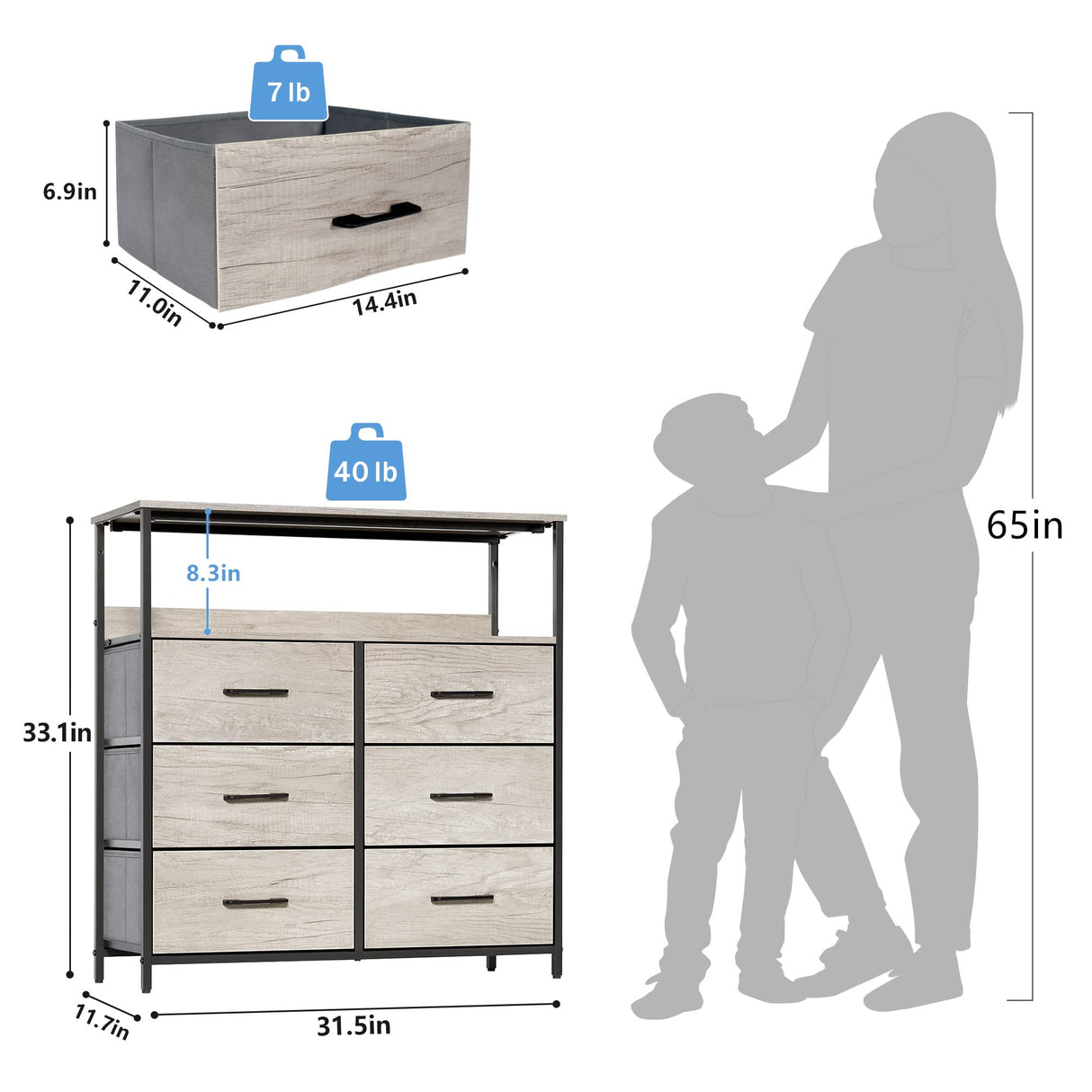 Dresser for Bedroom 6 Drawer Dresser with Shelvesfor Kids Room, Closet