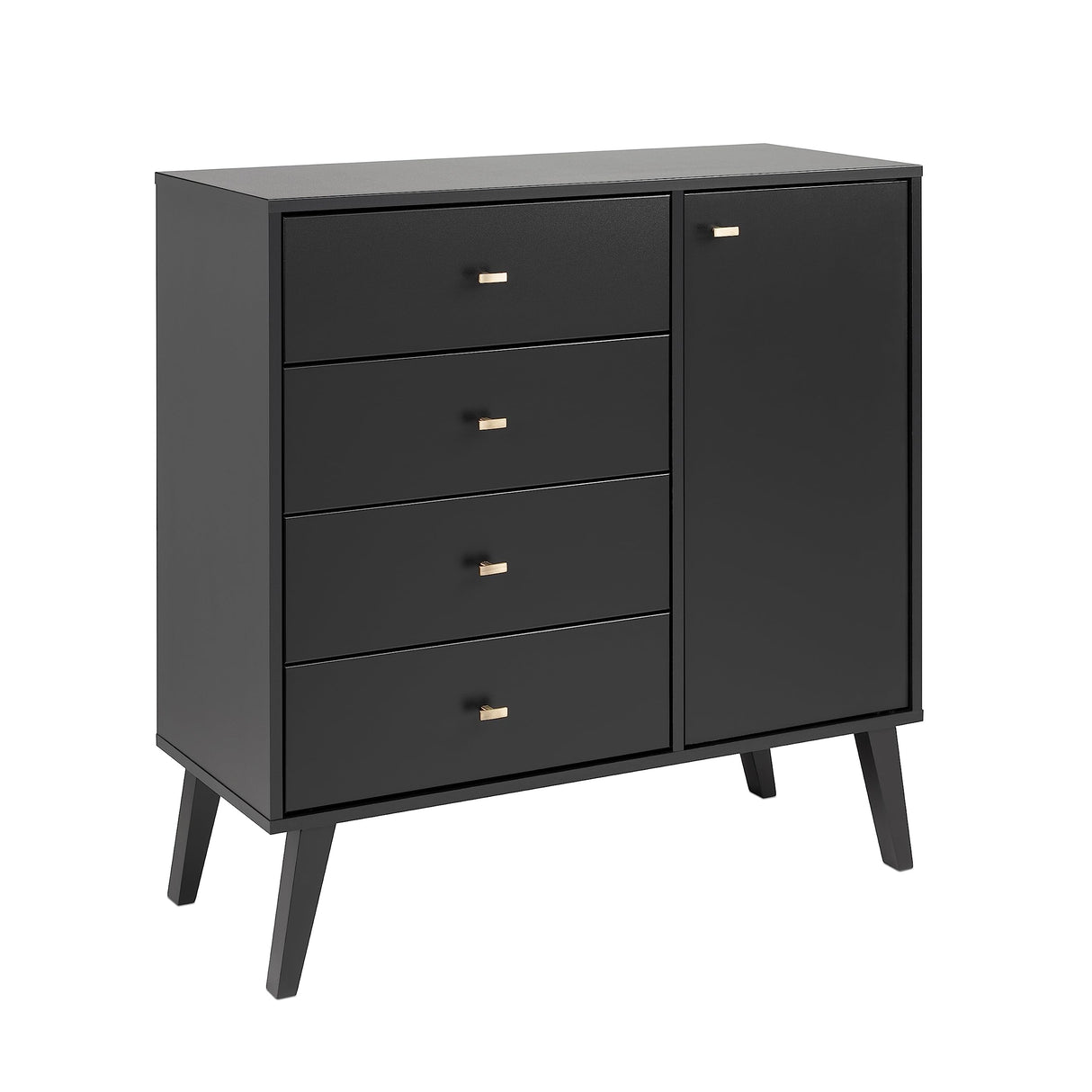 Milo Mid-Century Modern 4-drawer Chest with Door, Black