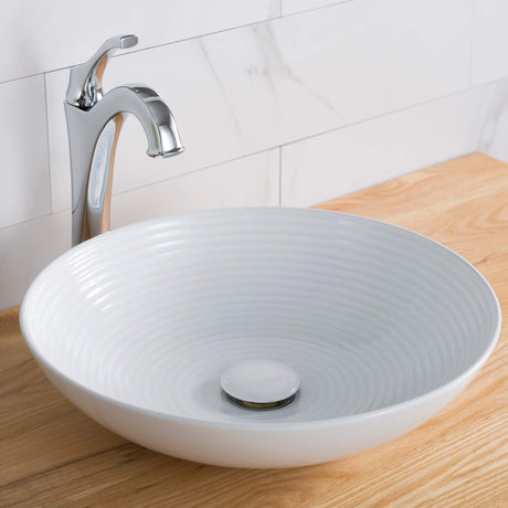 Round White Porcelain Ceramic Vessel Bathroom Sink, 16 1/2 in. D x 4 3/8 in. H