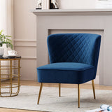 DUHOME Velvet Accent Chair, Armless Slipper Chair,Vanity Chairs Makeup Chair with Back, Upholstered Sofa Chair with Golden Legs Barrel Chair for Living Room, Bedroom Blue