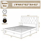 Queen Size Bed Frame, Velvet Upholstered Platform with Headboard,