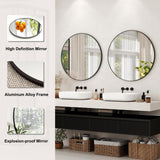 42 Inch Round Bathroom Mirror - Black Wall Mounted Circle Mirror with Metal Frame