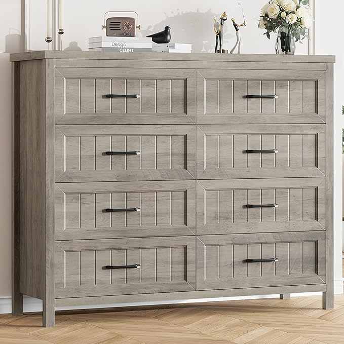 8 Drawer Dresser for Bedroom, Modern Dresser with Deep Drawers, Large White Dresser Farmhouse Wooden Double Dresser Chest of Drawers for Living Room, Hallway, Entryway (White, 8 Drawer)