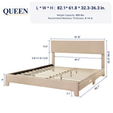 Queen Size Bed Frame with Adjustable Headboard, Upholstered Platform Bed with Wood