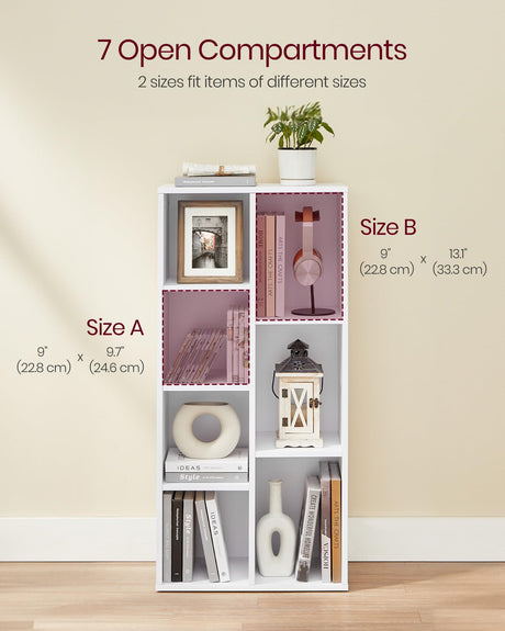 Bookcase, Bookshelf with 7 Compartments, Freestanding Shelves and Cube Organizer,