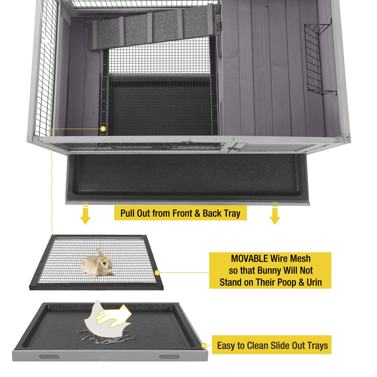 Rabbit Hutch Indoor and Outdoor 39.7" Bunny House on Wheels,Hamster Cage