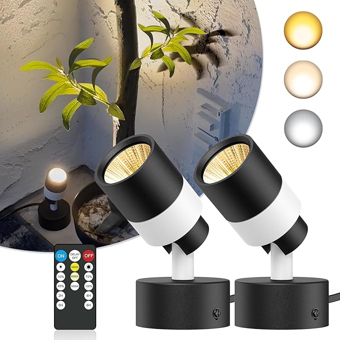 Spotlight Indoor 2 Pack, 5W Dimmable Plant Up Lights with Remote Control & Timer