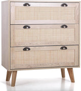 Rattan Cabinet Boho Dresser 3-Drawer Chest of Drawers/Accent Storage Cabinet/Nightstand