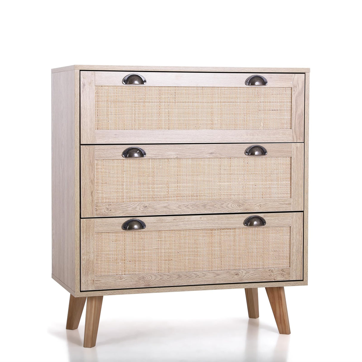 Rattan Cabinet Boho Dresser 3-Drawer Chest of Drawers/Accent Storage Cabinet/Nightstand