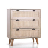 Rattan Cabinet Boho Dresser 3-Drawer Chest of Drawers/Accent Storage Cabinet/Nightstand