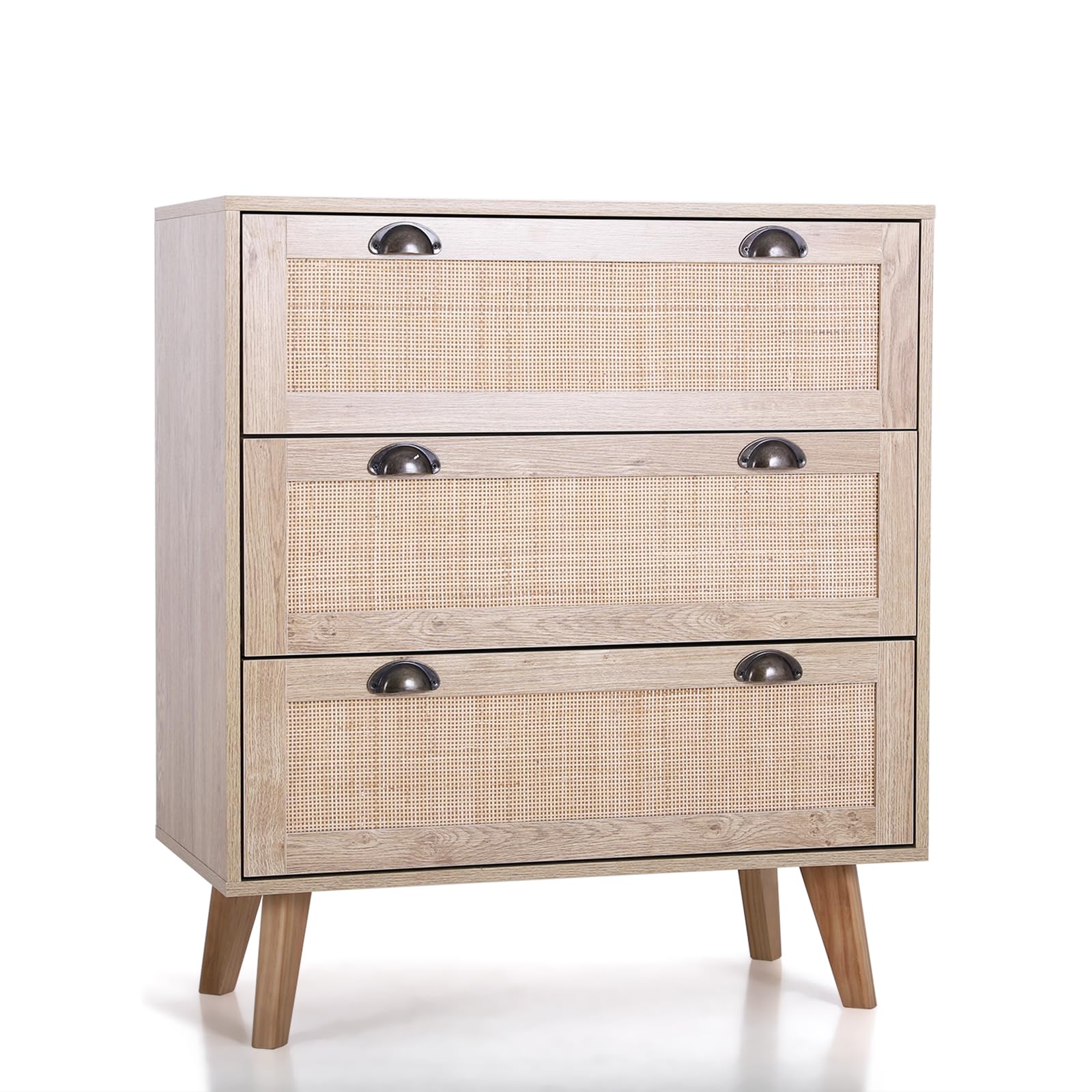Rattan Cabinet Boho Dresser 3-Drawer Chest of Drawers/Accent Storage Cabinet/Nightstand
