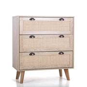 Rattan Cabinet Boho Dresser 3-Drawer Chest of Drawers/Accent Storage Cabinet/Nightstand