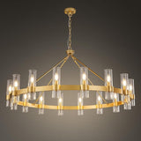 20-Light Large Gold Wagon Wheel Chandelier with Glass Shades