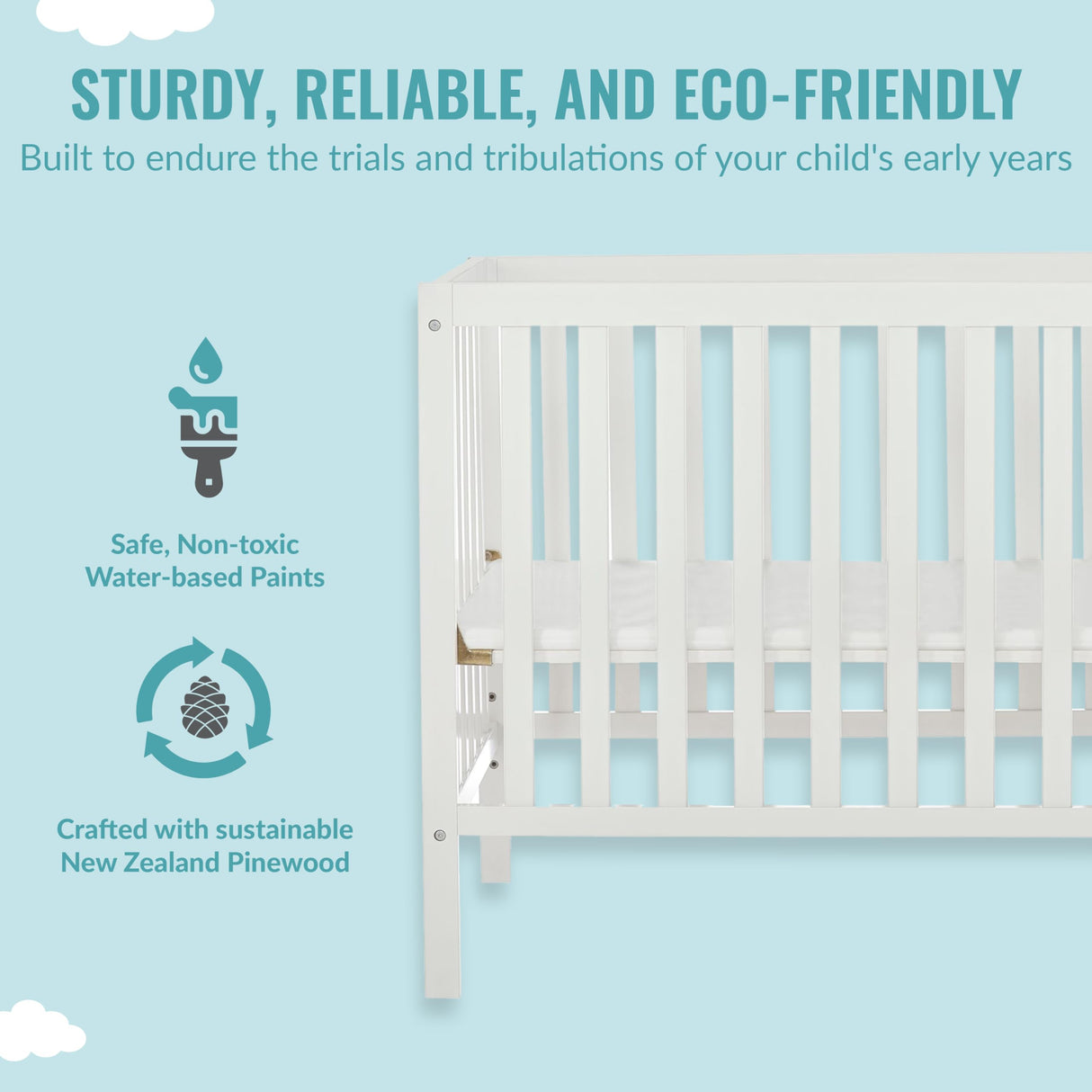 Edgewood 4-In-1 Convertible Mini Crib In White, JPMA Certified, Non-Toxic Finish,