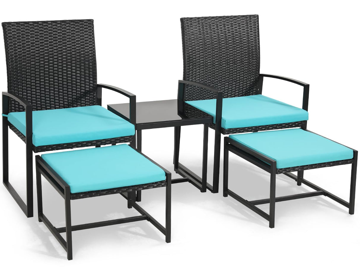 5 Pieces Wicker Patio Conversation Sets, Rattan Furniture Set