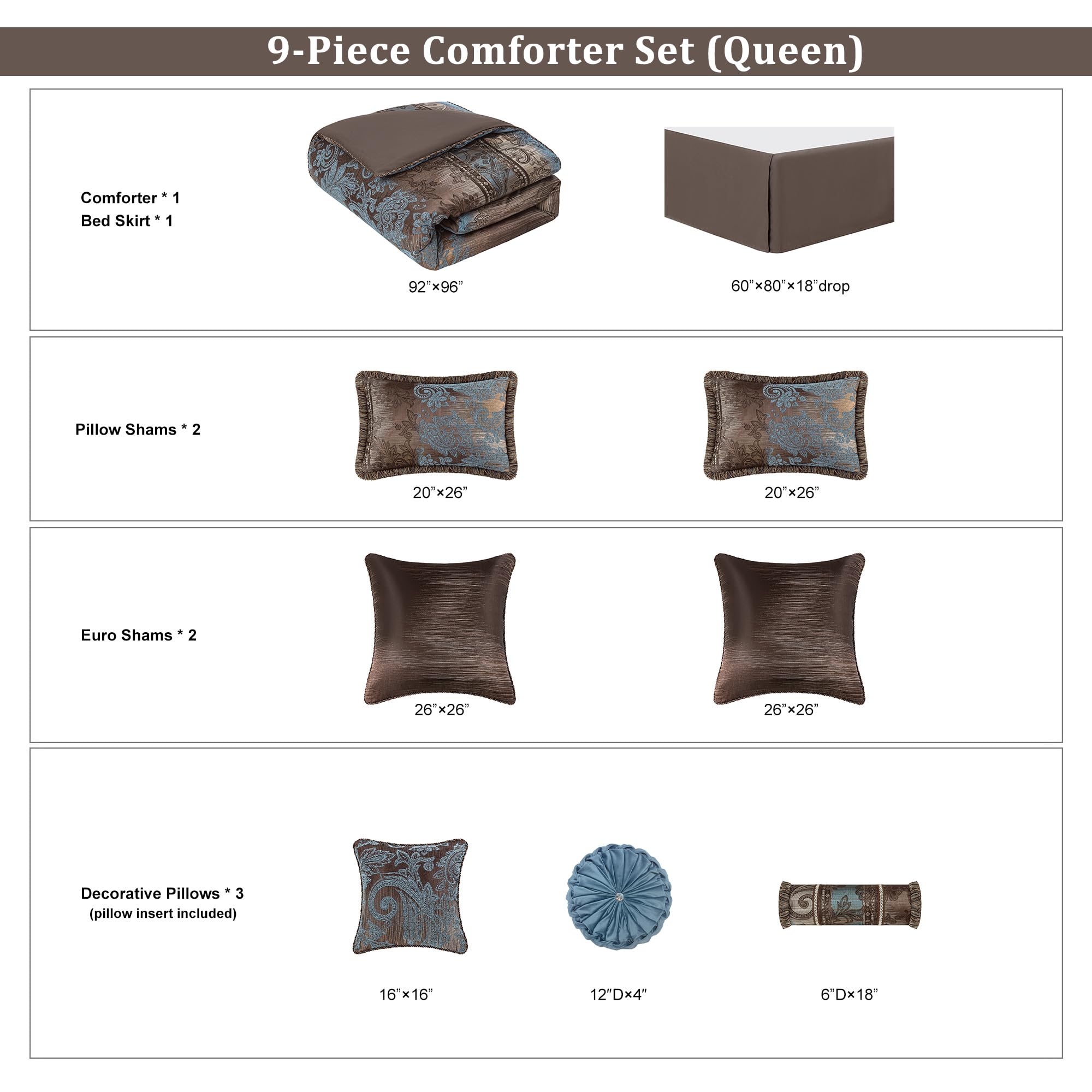 9-Piece Queen Comforter Set - Vintage Paisley Jacquard Bedding