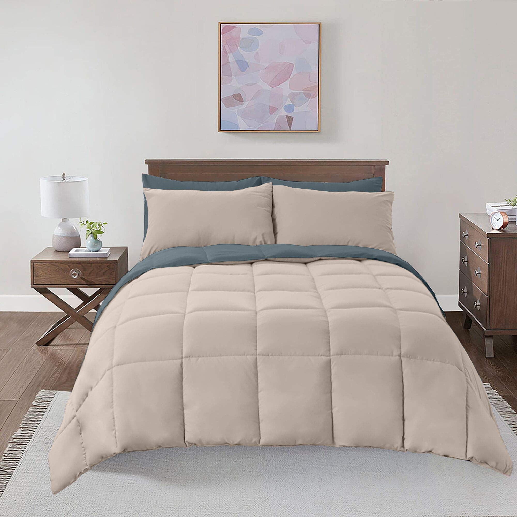 Royal Hotel Bedding Soft and Plush Down Alternative Comforter - Reversible with 2 Colors Duvet Insert Comforter - Hypoallergenic Hotel Plush Down-Alternative - Twin XL, Taupe and Navy-Blue