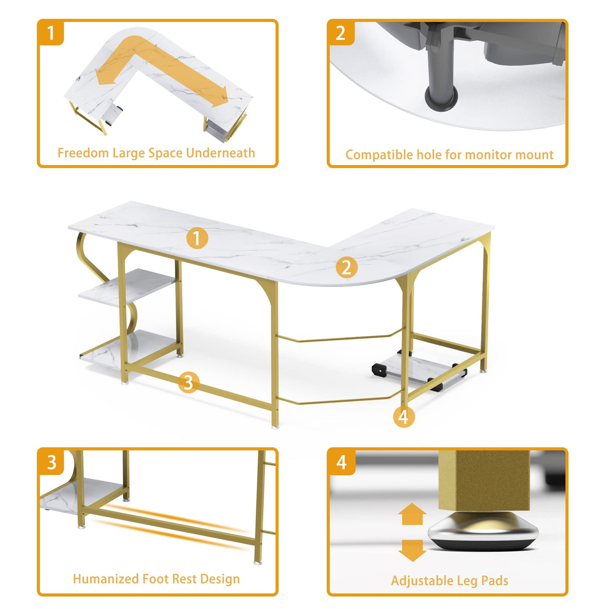 Reversible l Shaped Computer Desk with Storage Home Gaming Office Writing