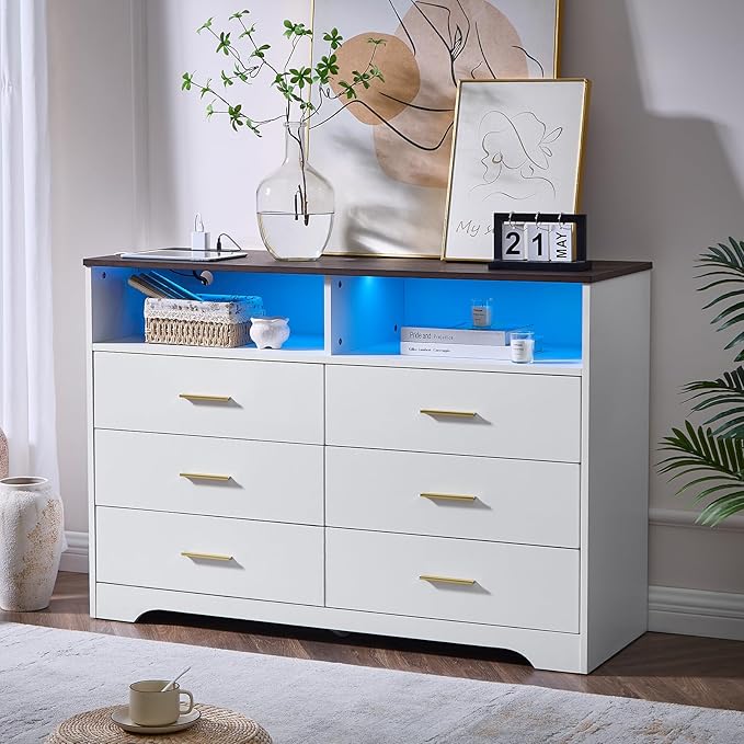 White Dresser for Bedroom Wooden, 5 Drawer Dressers