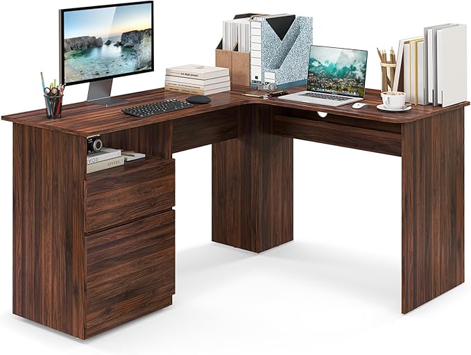 L-Shaped Desk with 2 Storage Drawers, 59” Corner Computer Desk