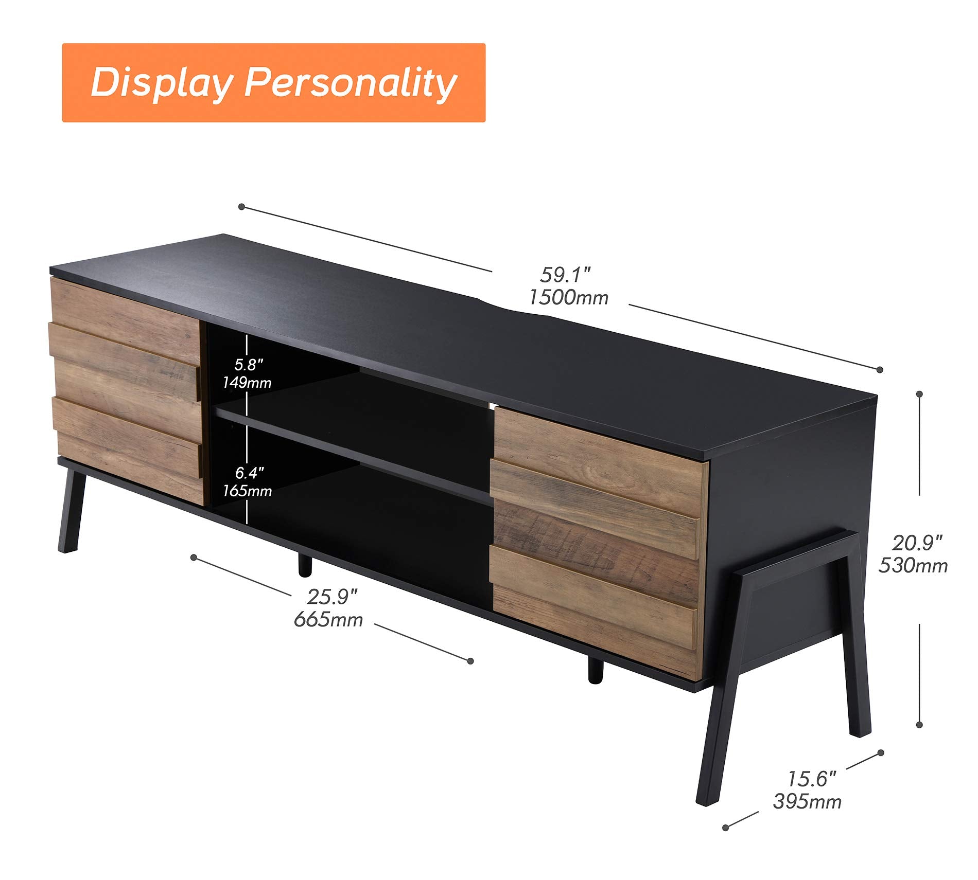 Mid-Century TV Stand for 65" TV with LED Lighting - 60 Inch