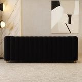 81" Black Velvet Sofa Mid Century Modern Couch for 3 Person Chesterfield Tufted Velvet Couches for Living Room