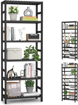 Bookshelf, 6-Tier Bamboo Adjustable 63.4” Tall Bookcase Book Shelf