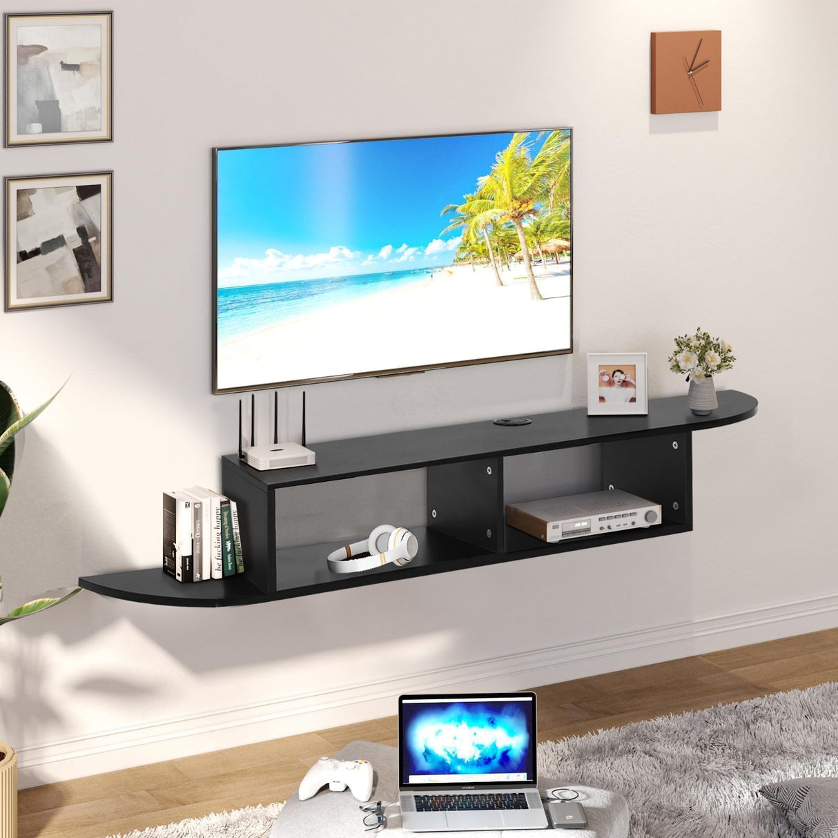 Floating TV Shelf with Open Storage, Floating Entertainment Center for TVs Up to 55 Inches, Floating TV Stand