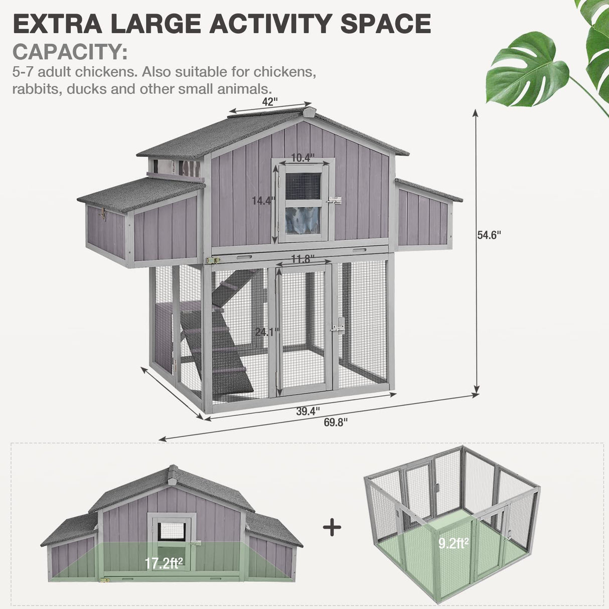 MEDEHOO Large Chicken Coop Folding Design Easy to Set Up Portable Chicken House for Outdoor with Two Nesting Box, Leakproof Pull-on Tray, and UV-Resistant Roof Panel