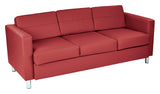 Sofa with Padded Box Spring Seats and Silver Finish Legs, Dillon Lipstick Faux Leather