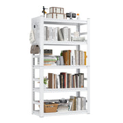 RGGCABINET 5 Tier Metal Bookshelf, 63" Tall Bookcase, Adjustable White Book Shelf, Heavy Duty Storage Shelves for Bedroom, Living Room, Home Office, School, Bathroom and Kitchen