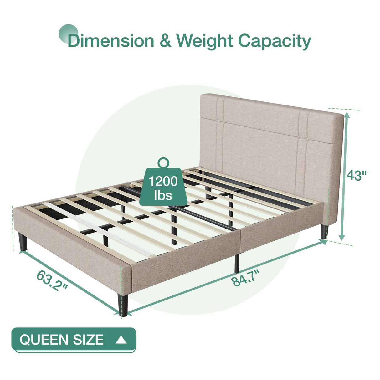 Novilla Queen Bed Frame with Headboard Queen Platform Bed Frame for Bedroom Bed Frame Queen Size with Upholstered Headboard, No Box Spring Needed, Easy Assembly, Beige
