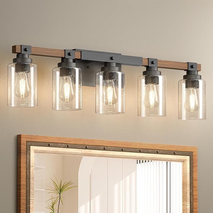 Bathroom Vanity Light Fixtures,Rustic 4-Light Industrial Painted Wood Vanity Lights
