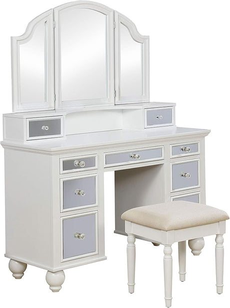 Kosalie Contemporary 9-Drawer Vanity Set, Medium, Silver