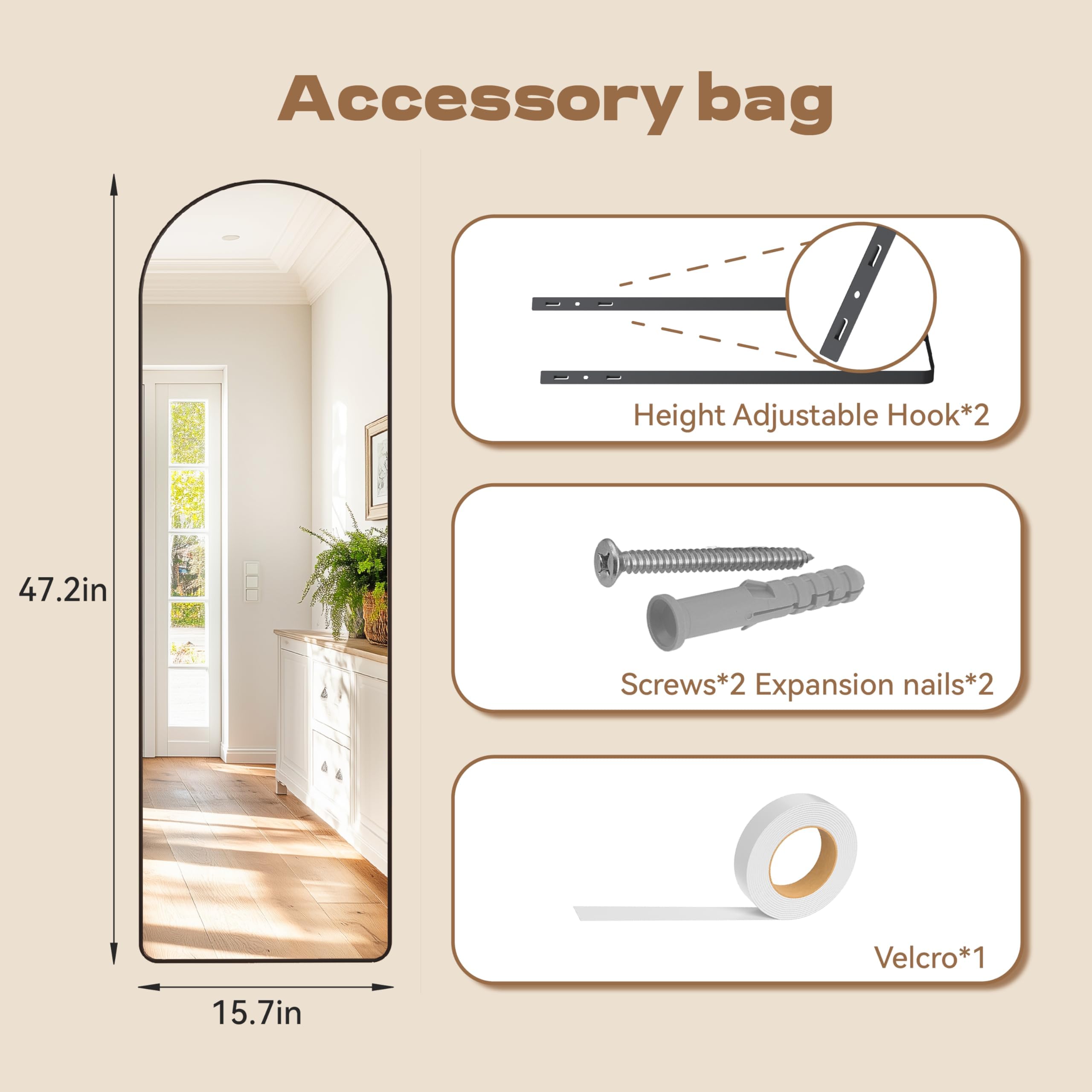 Full Length Door Mirror - 51.1 x 15.7 Inch Wall Hanging Mirror