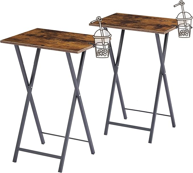 LuxFold 2-Piece Modern Marble Snack Tray Table Set with Cup Holder