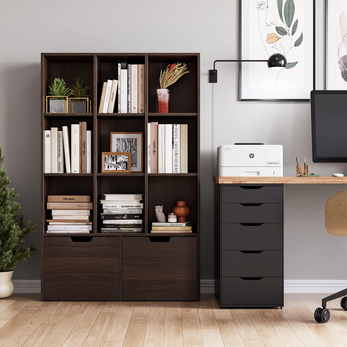 Bookshelf with Drawers, Modern Bookcase Storage Cabinet with 9 Cube