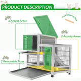 Rabbit Hutch with 2 Deeper No Leak Trays & 4 Casters, 37 Inch Rabbit Cage Pet House