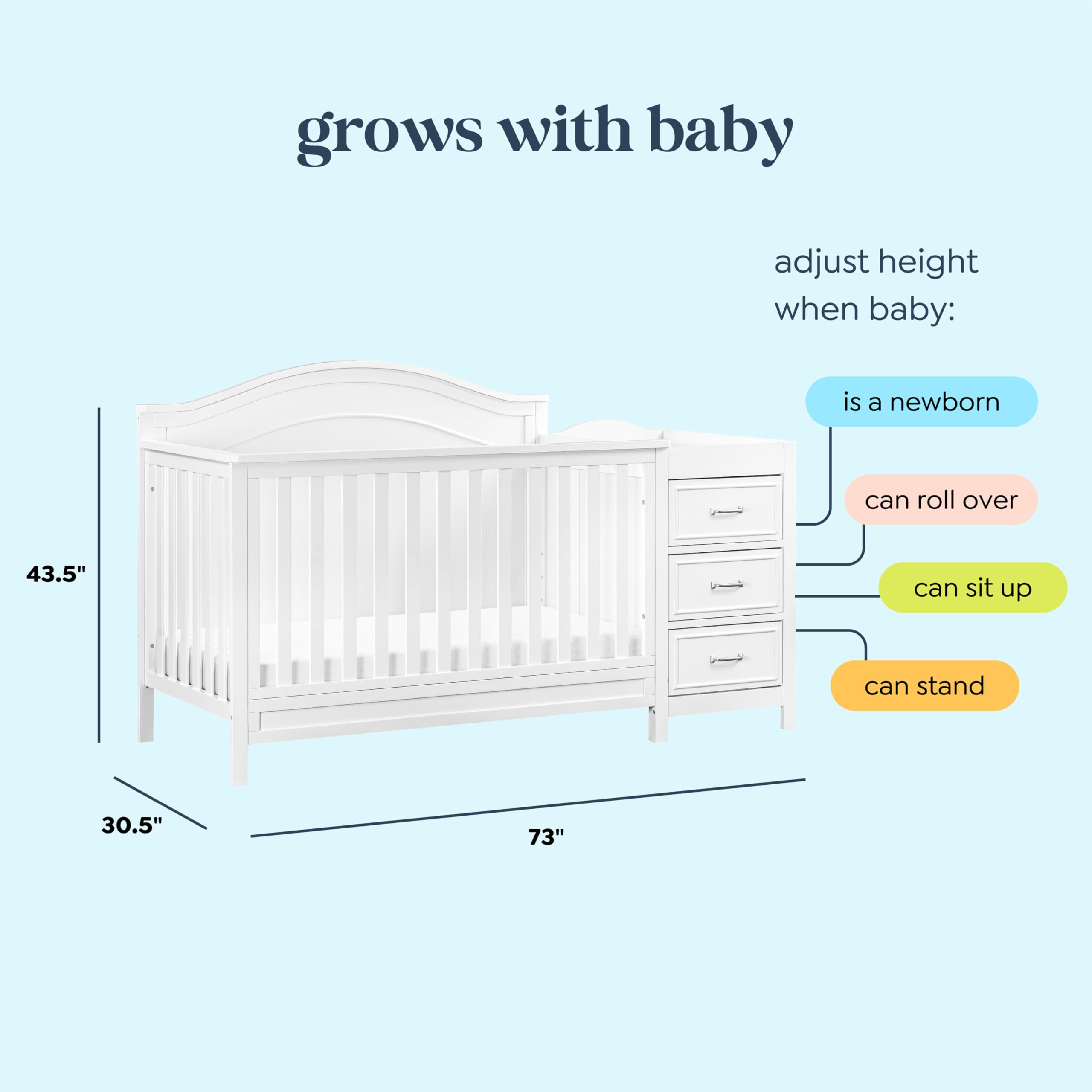 4-in-1 Convertible Crib and Changer Combo in White