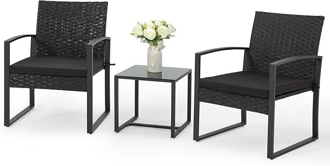 3 Pieces Patio Furniture Set, Outdoor Rattan Bistro Set with Coffee Table
