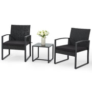 3 Pieces Patio Furniture Set, Outdoor Rattan Bistro Set with Coffee Table