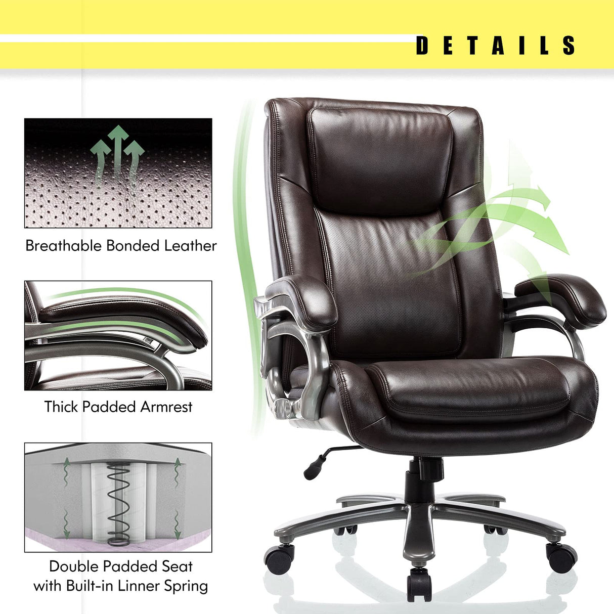 Big & Tall 400lb Office Chair - High Back Executive Computer Chair Heavy Duty Metal