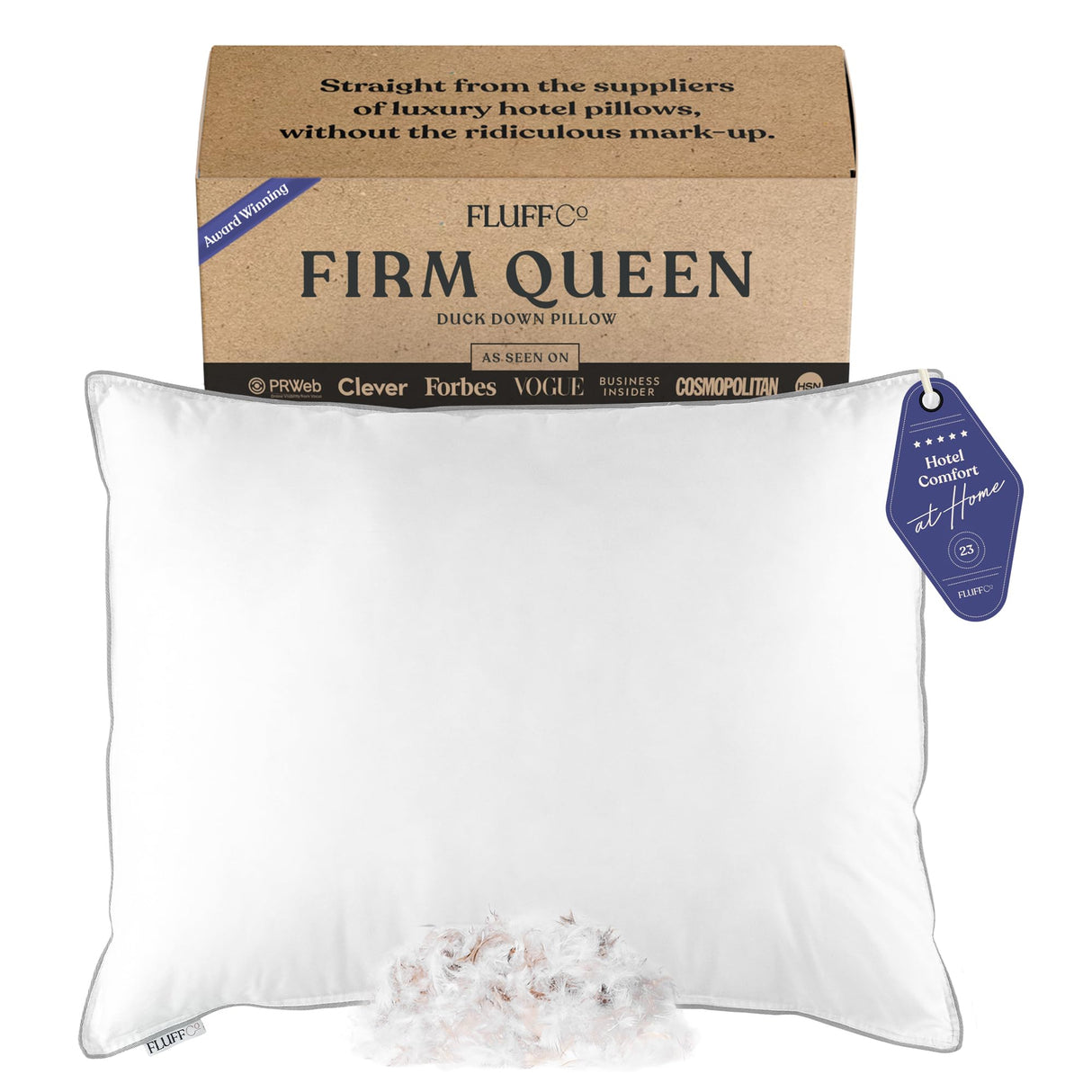 Pillow Down Pillow with 600 Fill Power White Duck Down Side Sleeper & Cooling Pillow | Hotel Pillow with 300 Thread Count | 100% Cotton Feather | Firm Full/Queen Size Pillows -1Pack