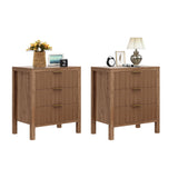 Fluted Nightstands Set of 2, Wooden Farmhouse Night Stands with 6 Drawer Bedside Table