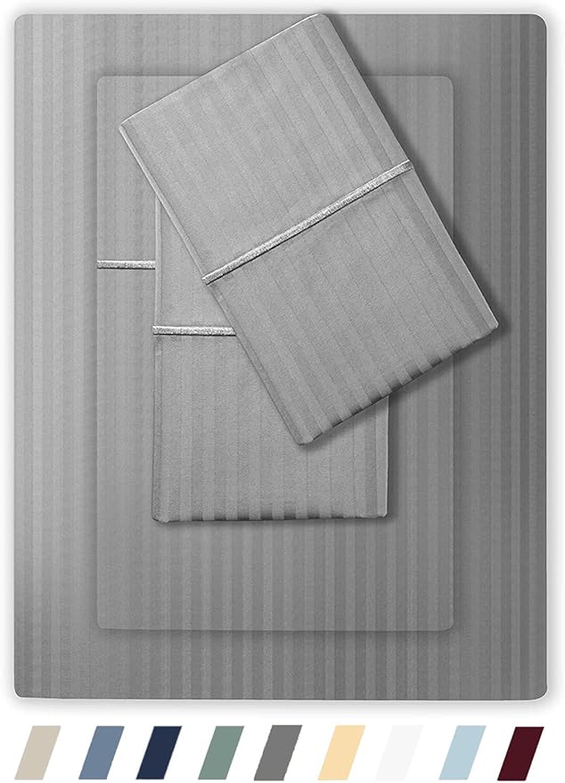 500 TC Twin Size Damask Bed Sheet Set, 100% Soft Cotton Breathable Bedsheets