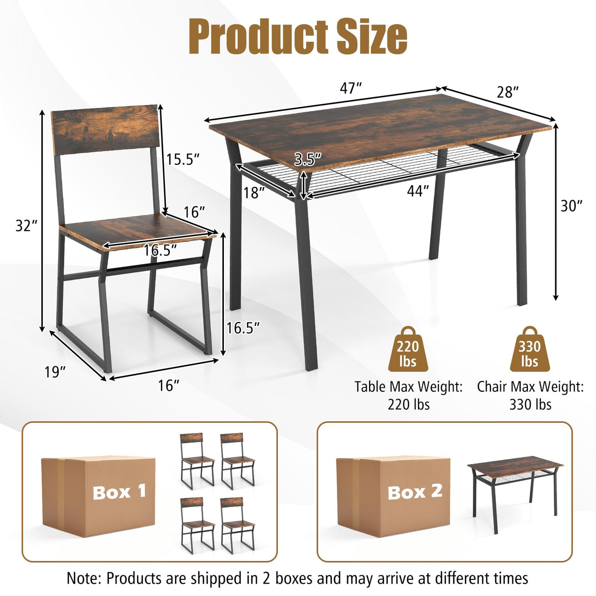 Dining Table Set for 4, 47”L x 28”W Rectangular Kitchen Table w/ 4 Trapezoid Chairs,