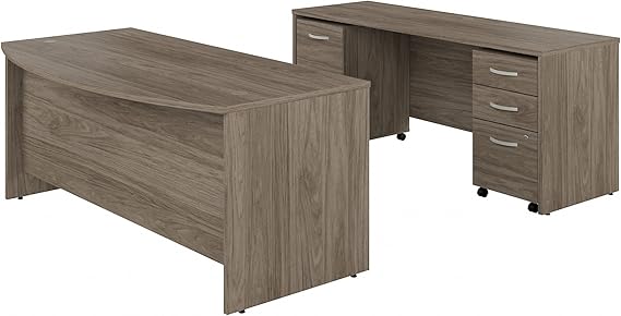 Studio C Bow Front Desk and Credenza with Mobile File Cabinets, 72W x 36D