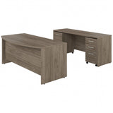 Studio C Bow Front Desk and Credenza with Mobile File Cabinets, 72W x 36D