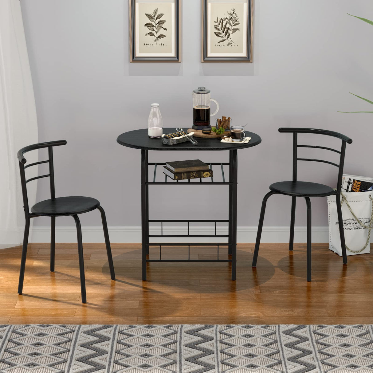 3-Piece Round Dining Table Set for 2, Compact Table & Chairs Set for Kitchen Space-saver